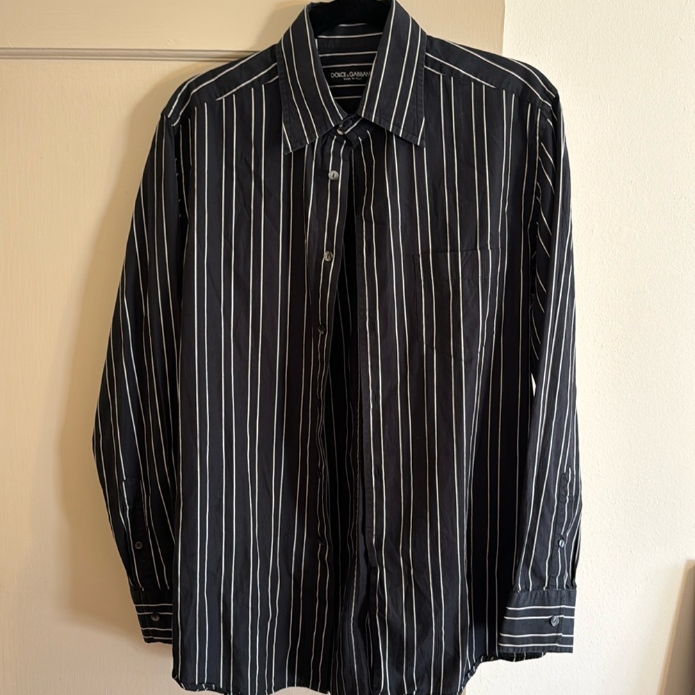 Dolce and Gabanna button up mens medium black button down, white stripe. Worn 2x